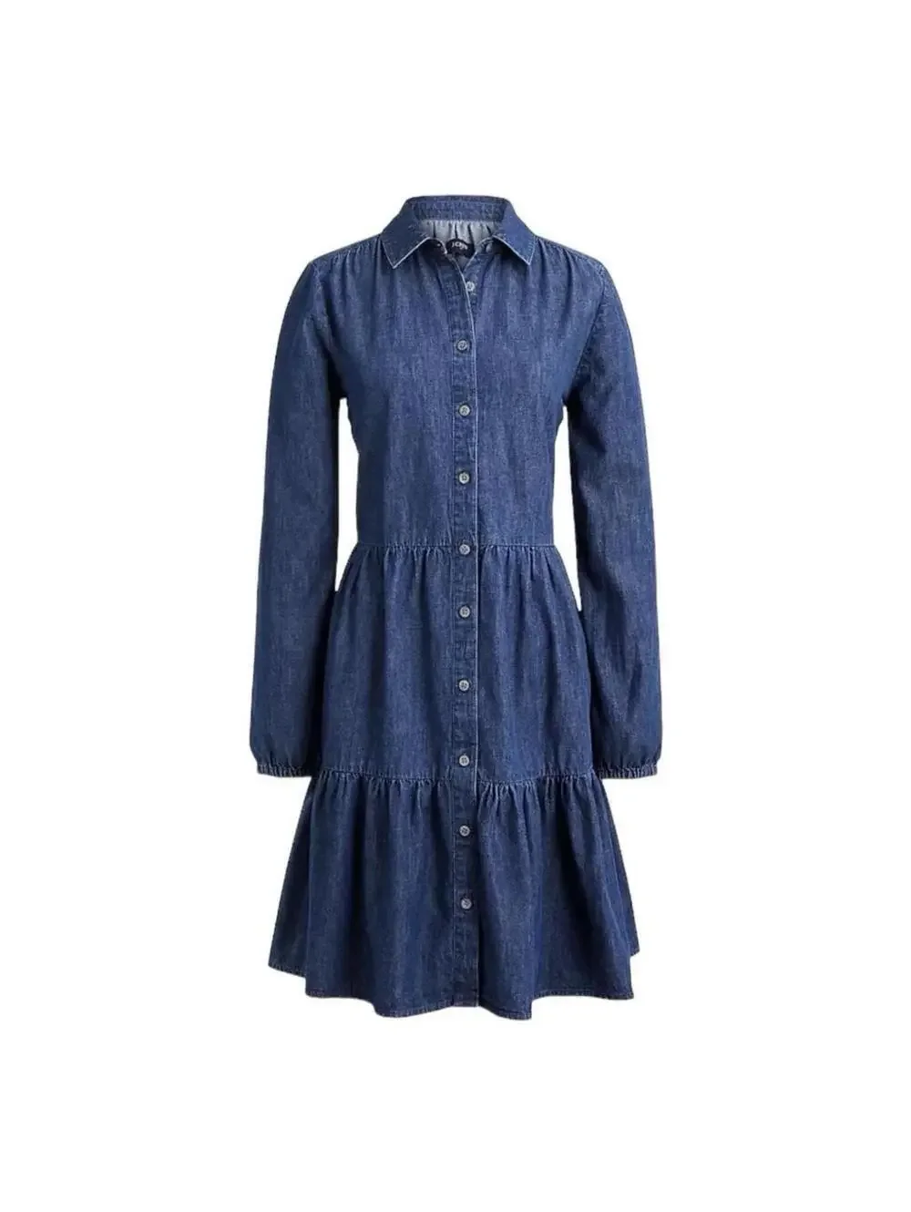 J Crew Shirt Dress Denim Chambray Long Sleeve Button Front Tiered Size 12 spring